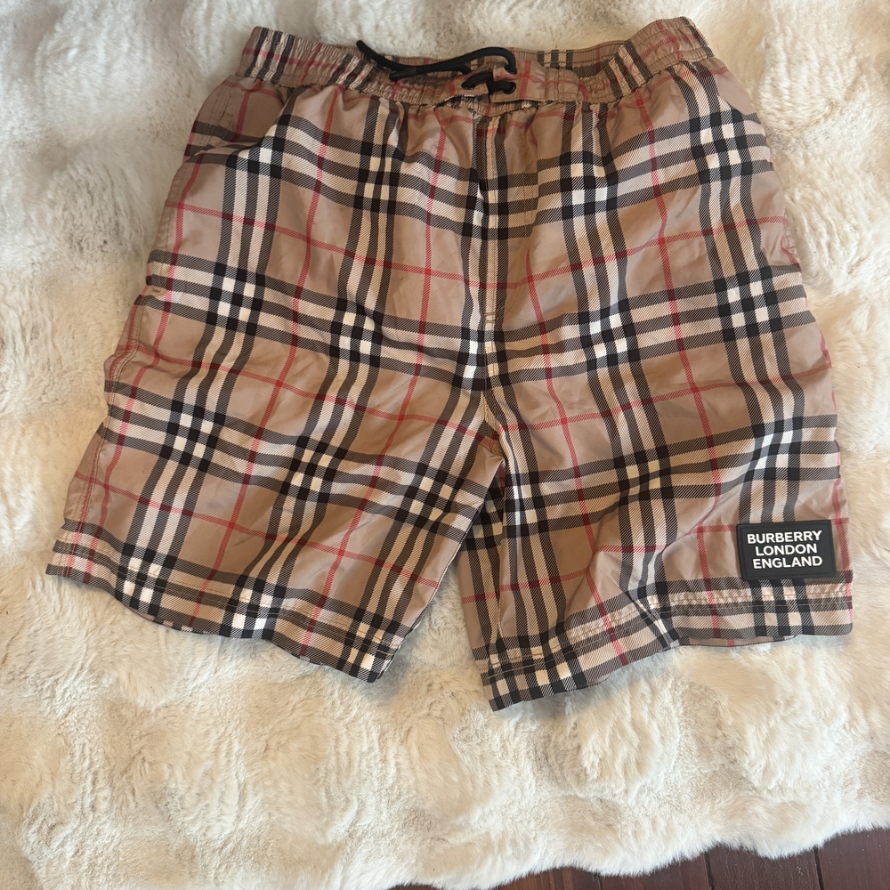Burberry Kids Checkered Swim Trunks - Beige and Black